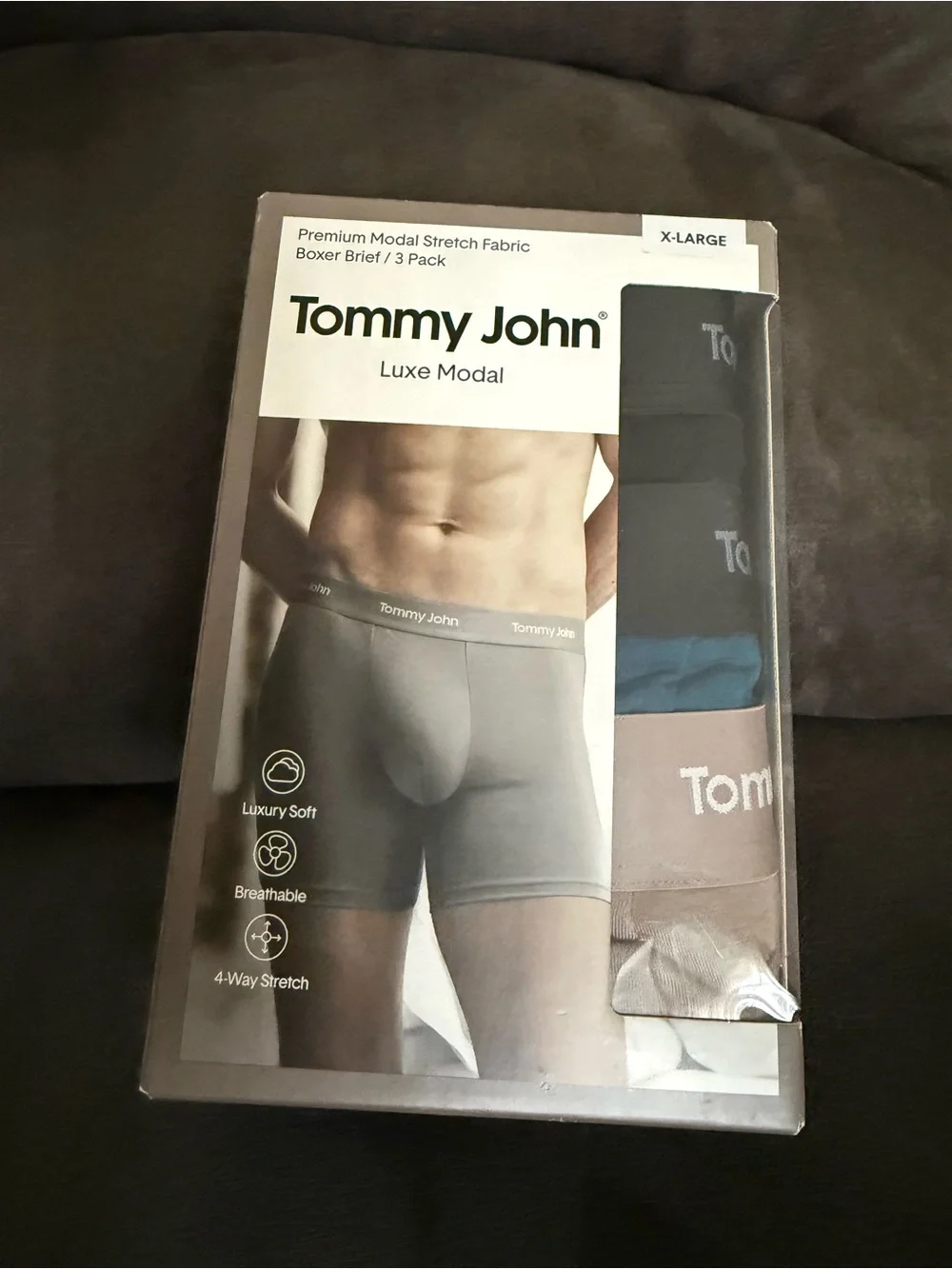 Tommy John Luxe Modal 3-Pack Boxer Briefs in Gray, Blue, Brown